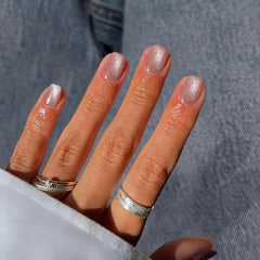 KQueenest Cat Eye Light Pink Press on Nails Medium Almond, 30 Pcs Glitter Nude Pink Fake Nails Press ons, Sparkly Acrylic Nails with UV Coating, Reusable Glue on Nails for Women Summer