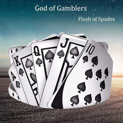 Poker Games Casino Ring Stainless Steel Diamond Spade Flush Playing Cards Statement Band Ring Vintage Gambling Punk Jewelry Adjustable for Women Men (Spade)