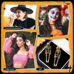 Halloween Skull Earrings with Heart Cutout - Punk Gothic Jewelry for Women Men, Alloy Electroplated Goth Ear Accessories, Lightweight 5g, 4cm Length, Hypoallergenic (Silver/Gold)