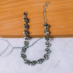 Caiyao Punk Stainless Steel Skull Skeleton Linked Chain Bracelet Tibetan Prayer Bead Mala Bracelet for Men and Women, Skull Jewelry Gift