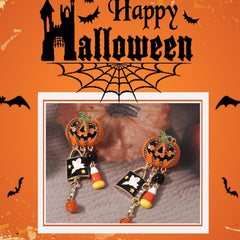 Halloween Pumpkin Earrings for Women Long Tassels Smiling Face Pumpkin Inlaid rhinestones Drop Earrings Halloween Jewelry