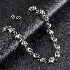 Caiyao Punk Stainless Steel Skull Skeleton Linked Chain Bracelet Tibetan Prayer Bead Mala Bracelet for Men and Women, Skull Jewelry Gift