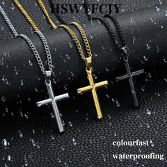 HSWYFCJY Cross Necklace Men Silver/Gold/Black Chain with Bevelled Cross Pendant Stainless Steel Cross Necklace for Men Women Chain Length 45-60cm Holiday/Birthady/Christian Gifts for Boys Girls