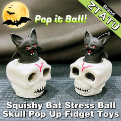 Spooky Halloween Stress Balls (1-Pack) Skull Squishy Squeeze Ball Toys, Halloween Toys, Stretchy Skull Stress Relief Balls, Squishy Demon Bats Pop It Ball Fidget Toy for Kids and Adults.