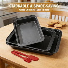 Baking Sheet Pan Set of 3, Nonstick Rectangle Cake Baking Sheet for Oven, Small, Medium & Large Baking Sheet Pans, Baking Pan for Cake Brownie Cookie, Rust & Warp Resistant, Easy Clean