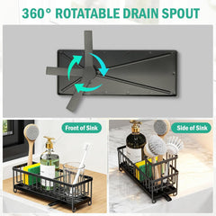 Sponge Holder for Kitchen Sink – Stainless Steel Sink Caddy Organizer with Brush Holder, Rustproof 304 Stainless Steel Countertop Storage for Soap Dispenser, Soap, Sponge, Dish Brush