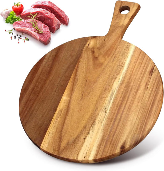Acacia Wood Cutting Board and Chopping Board with Handle for Meat, - 12 inch Large Charcuterie & Serving Board for Kitchen - Wooden Charcuterie Board, Ship from Local Warehouse