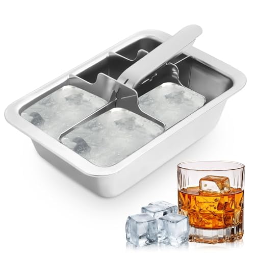 CLIPORE 6-Large Slot Ice Cube Trays Stainless Steel - Professional Heavy Duty Metal Icecube Mold, Non-Toxic Freezer Tray with Lever Release, Bar & Kitchen Use, Send Goods from Local Warehouse