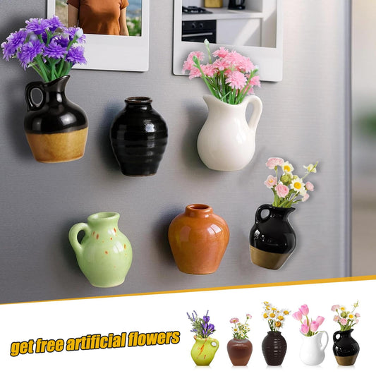 Cute mini Vase Fridge Magnets, 3D Resin vase Refrigerator Magnets, Shatterproof Multifunctional and Fun Fridge Accessories for Decoration in Kitchens, Offices, Or Magnetic Surfaces(8pcs))