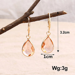 Fashion Gold Plated Colorful Rhinestone Birthstone Teardrop Shaped Dangle Earring Hoop Earrings for Women