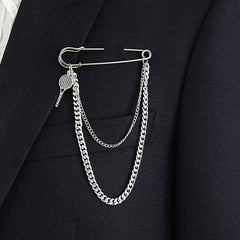 Hip Hop Big Pin Men's Trend Fashion Chain Chest Brooch Silver Plated Wedding Engagement Plating Internet Celebrity Exaggerated