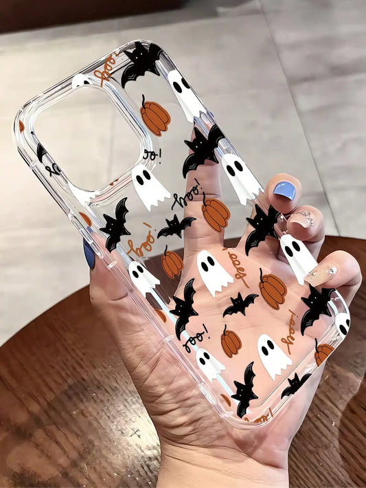 Popular Halloween Bat Mobile Phone case for iPhone 16 15 17 Air Pro Max 14 Customize Pattern Transparent Coque Back Cover