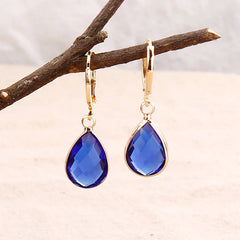 Fashion Gold Plated Colorful Rhinestone Birthstone Teardrop Shaped Dangle Earring Hoop Earrings for Women
