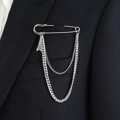 Hip Hop Big Pin Men's Trend Fashion Chain Chest Brooch Silver Plated Wedding Engagement Plating Internet Celebrity Exaggerated