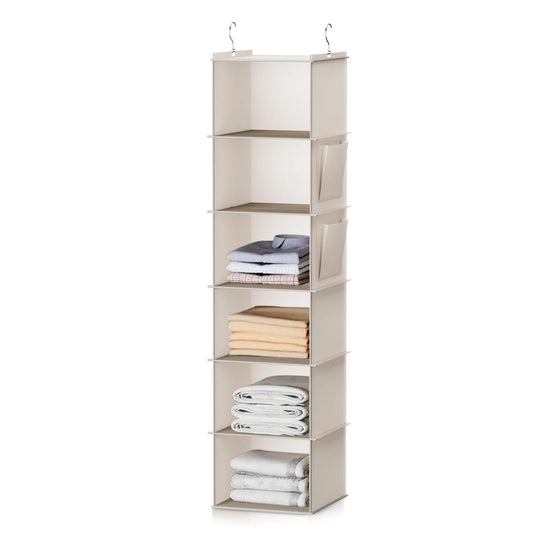 Hanging Closet Organizer, 6-Shelf Beige Storage Solution with Side Pockets for Clothes, Shoes, and Accessories, Closet Organizers and Storage, Send Goods from Local Warehouse