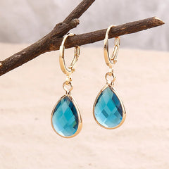 Fashion Gold Plated Colorful Rhinestone Birthstone Teardrop Shaped Dangle Earring Hoop Earrings for Women