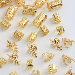 40pcs Mixed Hair Rings Set Dreadlocks Beads Braid Clips Luxury Women's Wig Extensions Hollow Hoop DIY Accessories