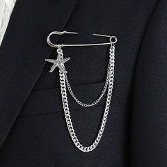 Hip Hop Big Pin Men's Trend Fashion Chain Chest Brooch Silver Plated Wedding Engagement Plating Internet Celebrity Exaggerated