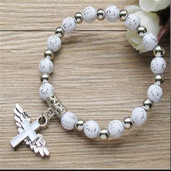 Cross mirror hot-selling bronzing acrylic cross bead bracelet, oil drop angel cross rosary bracelet bracelet