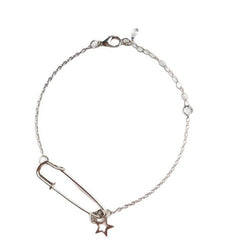 Safety Pin Bracelet Fashionable tone star charm unique (silver)