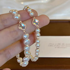 Stylish and simple lucky four-leaf clover pearl bracelet women's light luxury niche exquisite high-end beaded bracelet bracelet jewelry