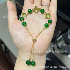 Four-leaf clover bracelet female ins niche design high-end girlfriend bracelet light luxury exquisite imitation green agate chalcedony