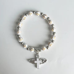 Shein Cross Mirror Hot Stamping Acrylic Cross Bead Bracelet Etsy Oil Dropping Angel Beaded Rosary Bead Hand Jewelry