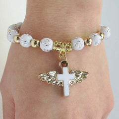 Cross mirror hot-selling bronzing acrylic cross bead bracelet, oil drop angel cross rosary bracelet bracelet