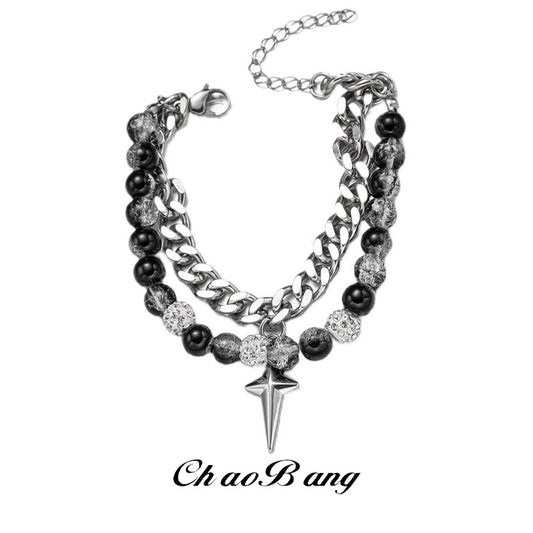 Xingmang Ice Crack Titanium Steel Double-layer Beaded Bracelet Fashion Trend Advanced Sense Niche Personality Design Gift Accessories Women