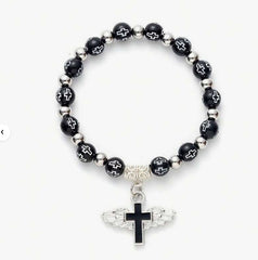 Shein Cross Mirror Hot Stamping Acrylic Cross Bead Bracelet Etsy Oil Dropping Angel Beaded Rosary Bead Hand Jewelry