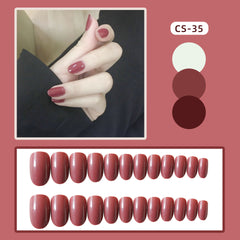 CS-35 Deep Bean Paste Round Fake Nail Patch Wear Nail Patch Finished Nail Patch Patch 24 Nail Patch Wholesale