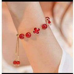 New four-leaf clover imitation blonde gold crystal four-leaf clover bracelet adjustable jewelry jewelry women's high sense INS