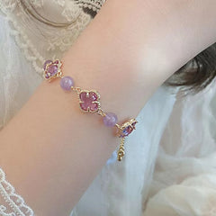 New natural gray moonstone amethyst four-leaf clover bracelet ins light luxury niche design girlfriend jewelry gift