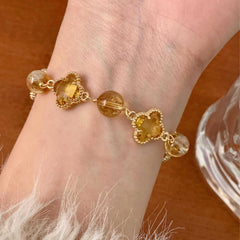 New four-leaf clover imitation blonde gold crystal four-leaf clover bracelet adjustable jewelry jewelry women's high sense INS