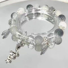 Ancient style ice-clear beaded spirit snake bracelet, white snake floating DIY impression, niche light luxury national style couple gift bracelet.