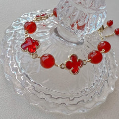New Internet celebrity natural crystal agate four-leaf clover bracelet lucky niche design sense simple white send girlfriends