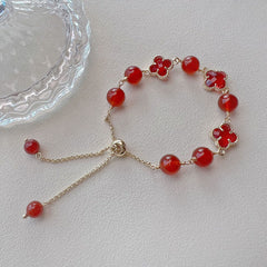 New Internet celebrity natural crystal agate four-leaf clover bracelet lucky niche design sense simple white send girlfriends