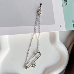 Safety Pin Bracelet Fashionable tone star charm unique (silver)