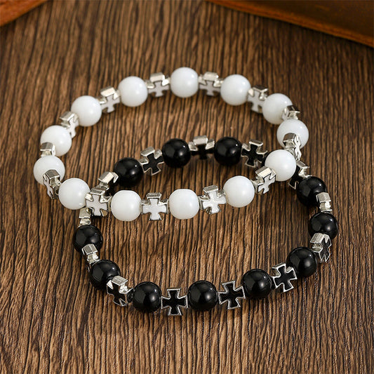 Amazon cross-border hot-selling geometric cross bracelet, male and female couples fashion versatile niche elastic bracelet wholesale