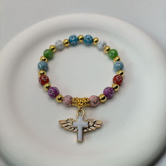 Cross mirror hot-selling bronzing acrylic cross bead bracelet, oil drop angel cross rosary bracelet bracelet