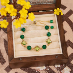 Four-leaf clover bracelet female ins niche design high-end girlfriend bracelet light luxury exquisite imitation green agate chalcedony