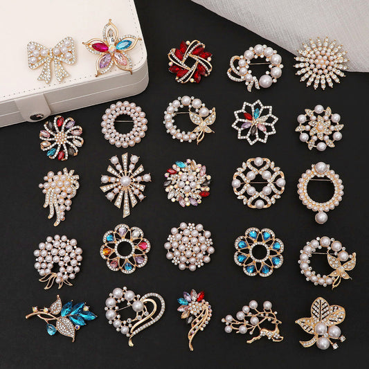 Fashion Retro Flower Pearl Diamond Brooch Versatile High-end Natural Color Alloy Brooch Clothing Pin Buckle