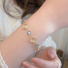 New natural gray moonstone amethyst four-leaf clover bracelet ins light luxury niche design girlfriend jewelry gift