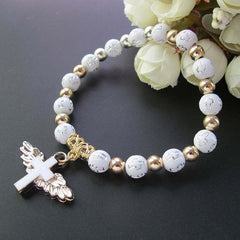 Cross mirror hot-selling bronzing acrylic cross bead bracelet, oil drop angel cross rosary bracelet bracelet
