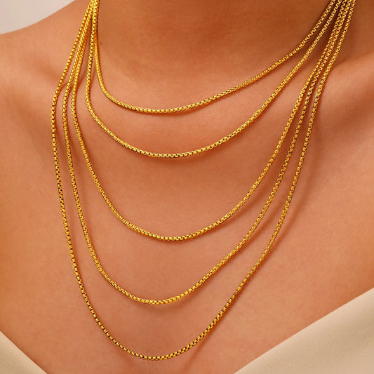 DGIDDK Gold Square Pearl Chain Necklace Stainless Steel Never Fade Waterproof Necklace Men and Women Fashion Jewelry Daily Wear