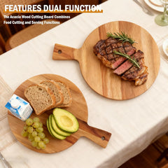 Acacia Wood Cutting Board and Chopping Board with Handle for Meat, - 12 inch Large Charcuterie & Serving Board for Kitchen - Wooden Charcuterie Board, Ship from Local Warehouse
