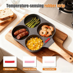 Egg Pan Nonstick, 4 Holes Egg Frying Pan with Silicone Small Scraper & Oil Brush, Versatile Breakfast Skillet, Suitable For Gas Stove And Induction Cookware, Pancake, Breakfast, Omelette Pan