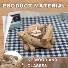 2Pcs Handmade Wooden Tea Light Candle Holder with Glass Cup, Rustic Country Coastal Style for Farmhouse, Home Decoration, Seaside Decor, Holiday Wedding – Send Goods from Local Warehouse