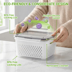5 Pcs Fruit Storage Containers for Fridge with Removable Colanders, Leakproof Produce Containers with Lids for Salad Berry Lettuce Vegetables Meat Fresh longer