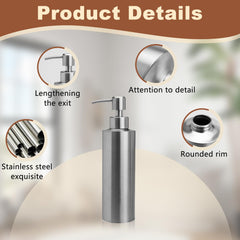 Soap dispenser, 12oz Stainless Steeel Refillable, Rustproof & Leakproof, Brushed Metal Lotion/Shampoo Bottle for Kitchen & Bathroom , Send Goods from Local Warehouse